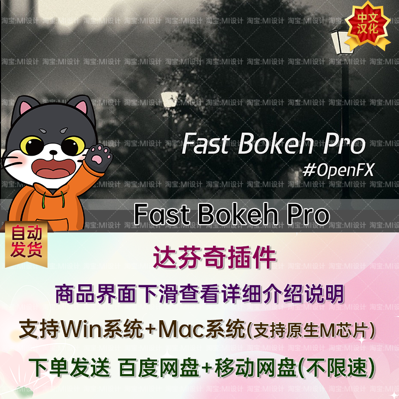 中文汉化快速镜头景深模糊插件达芬奇插件  Fast Bokeh Pro