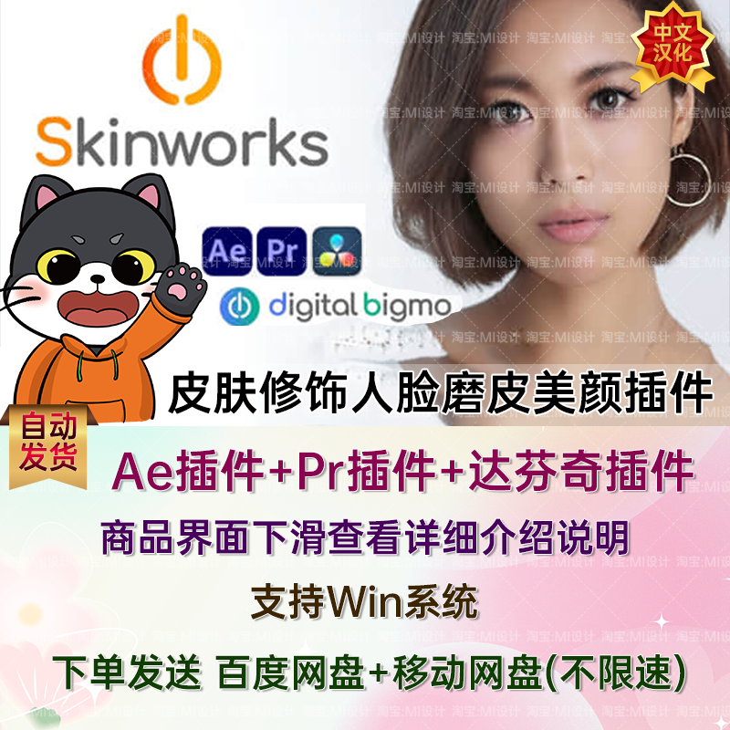 中文版AE/PR/达芬奇人脸磨皮修饰美颜插件 Skinworks 2024.11 Win