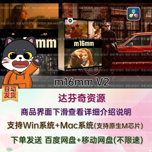 30种复古怀旧风格颗粒胶片棱镜电影视觉效果达芬奇插件 m16mm V2