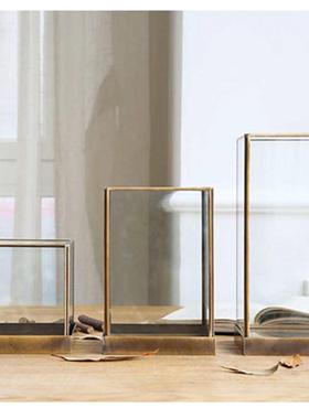 北欧景观玻璃罩几何透明摆件铜边套装 展示柜防尘罩样板房装饰