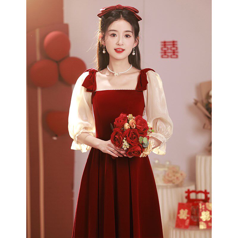 新品大码敬酒服小个子新娘订婚回门B礼服女修身显瘦胖mm2025新款