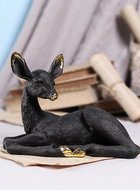 极速欧式仿真动物摆件黑色小毛驴坐姿可爱树脂摆件客X厅卧室玄关