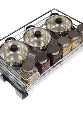 极速新品厨房橱柜拉篮单层4t00450阻尼轨道碗碟收纳拉篮可免打孔