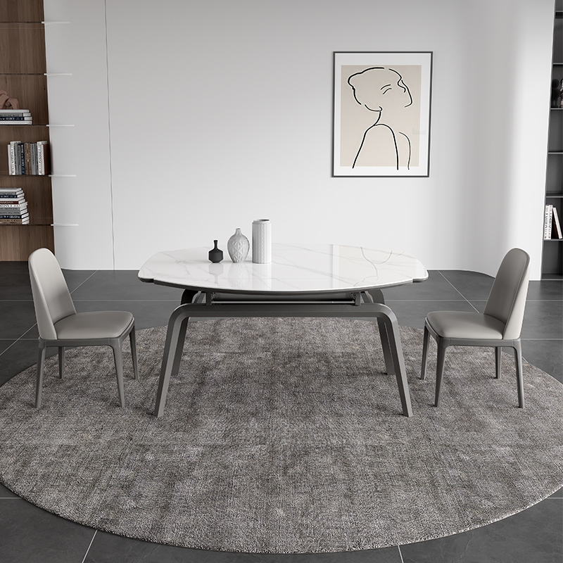 极速伸缩岩板餐桌现代简约20x21新款家用小户型亮光方圆两用实木