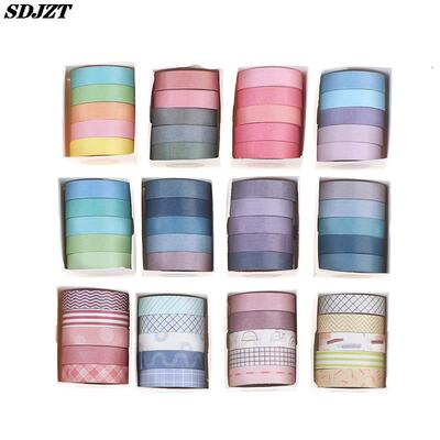 极速5Rolls/boxj Solid Color Tape Set Decorative Tape Cute