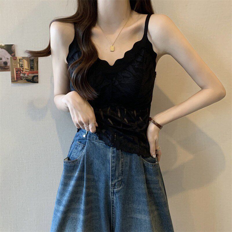 新品法式蕾丝美背春m季2025年大码女吊带背心带胸垫一体内搭外穿