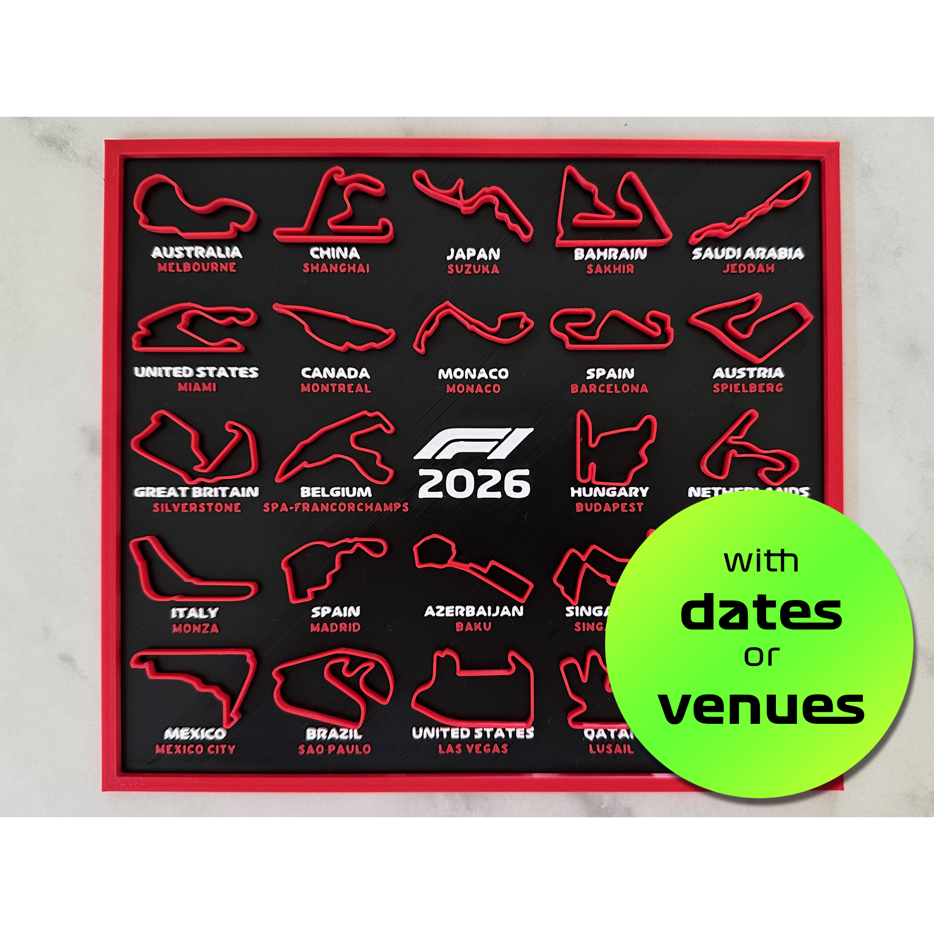 2026F1赛车赛程日历Formula1Calendar F1赛季赛道水晶转印贴周边