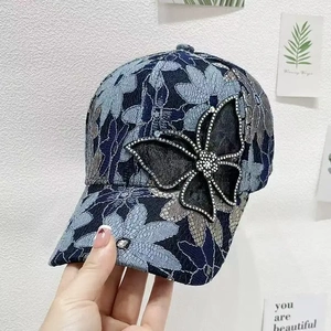 遮阳网帽女蝴蝶水钻蕾丝鸭舌帽休闲百搭棒球帽时尚防晒帽四季通用
