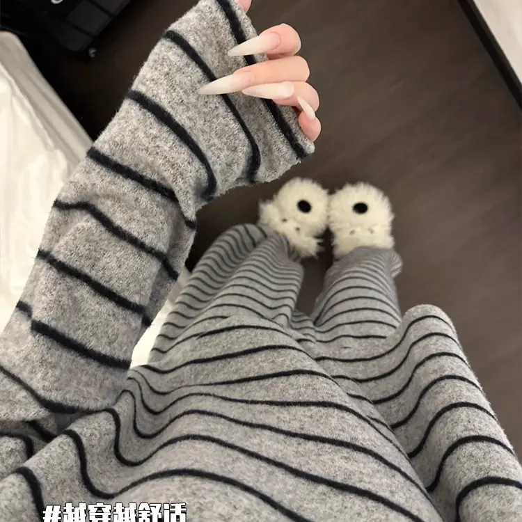 秋冬德绒加厚条纹家居服套装