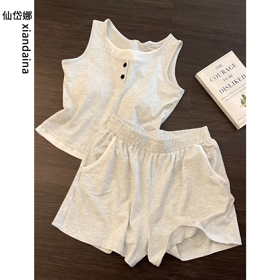 夏季带胸垫假两件无袖睡衣女