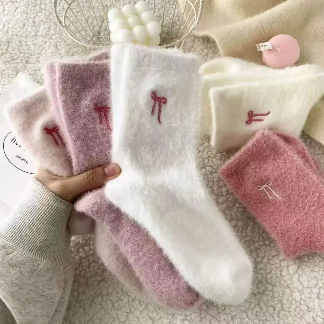 秋冬女水貂绒加厚保暖中筒袜
