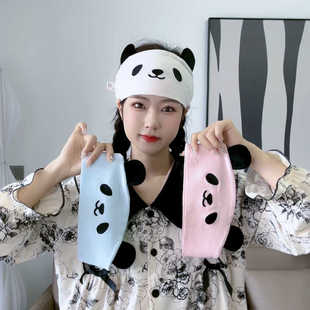 月子发带产妇头巾时尚 夏季 10月专用纯棉可爱熊猫款 春夏产后防风