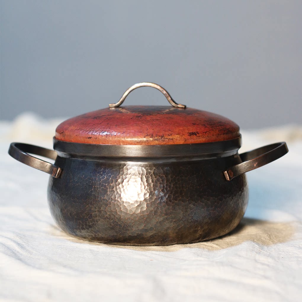 紫铜纯手工锻打复古可爱红铜小火锅汤锅日式纯铜煮锅户外炊具