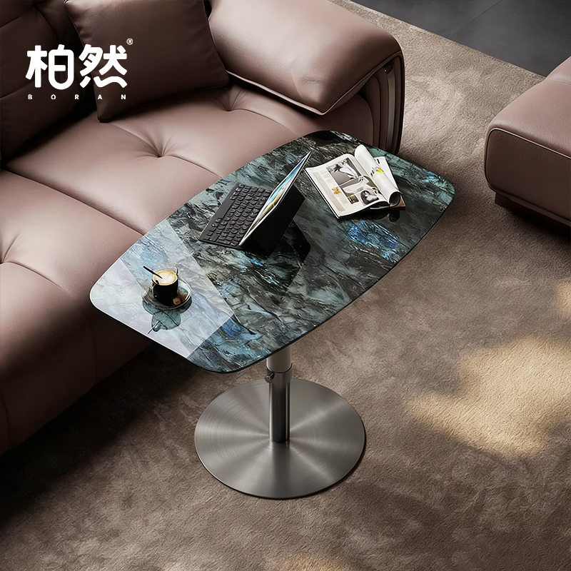 意式极简天然大理石升降旋转茶几