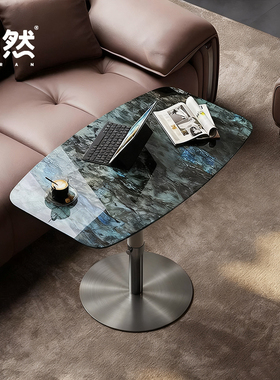 意式极简天然大理石升降旋转边几客厅沙发茶几奢石洽谈小桌子角几