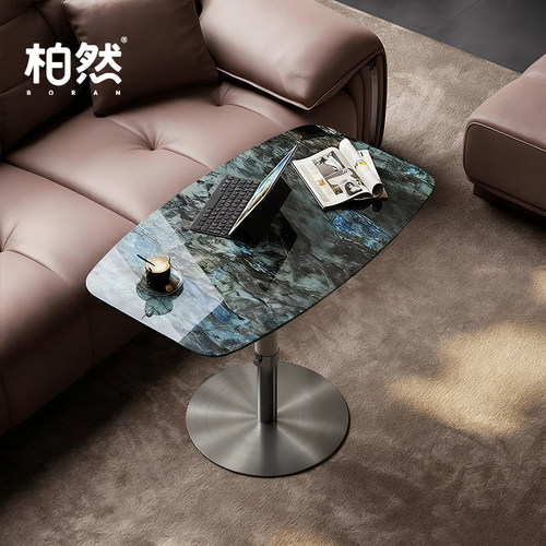 意式极简天然大理石升降旋转茶几