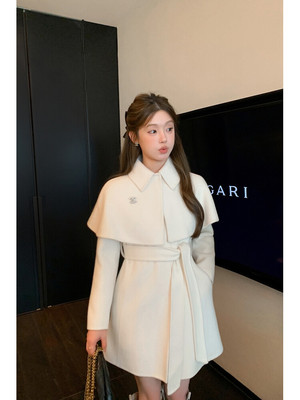 秋冬季新款纯色双面羊绒大衣2025女款高级感韩系斗篷羊毛呢子外套