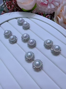 广西北海天然珍珠耳钉耳环耳饰塞澳白极光正圆纯银11mm珍珠耳钉