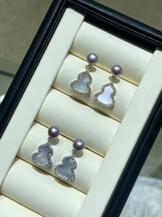 广西北海天然珍珠麒麟葫芦款天然贝母纯银针配件耳饰夏季新款