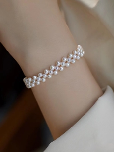 双十二特惠新品送耳钉广西北海天然珍珠手链三层编制款式3-4mm