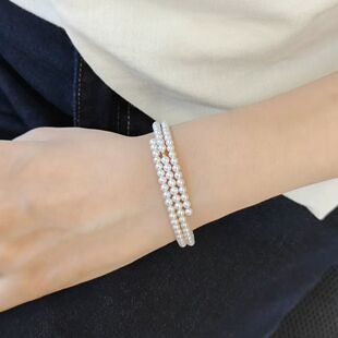 广西北海天然珍珠手链女法式复古二三层叠戴串珠手镯优雅百搭手饰