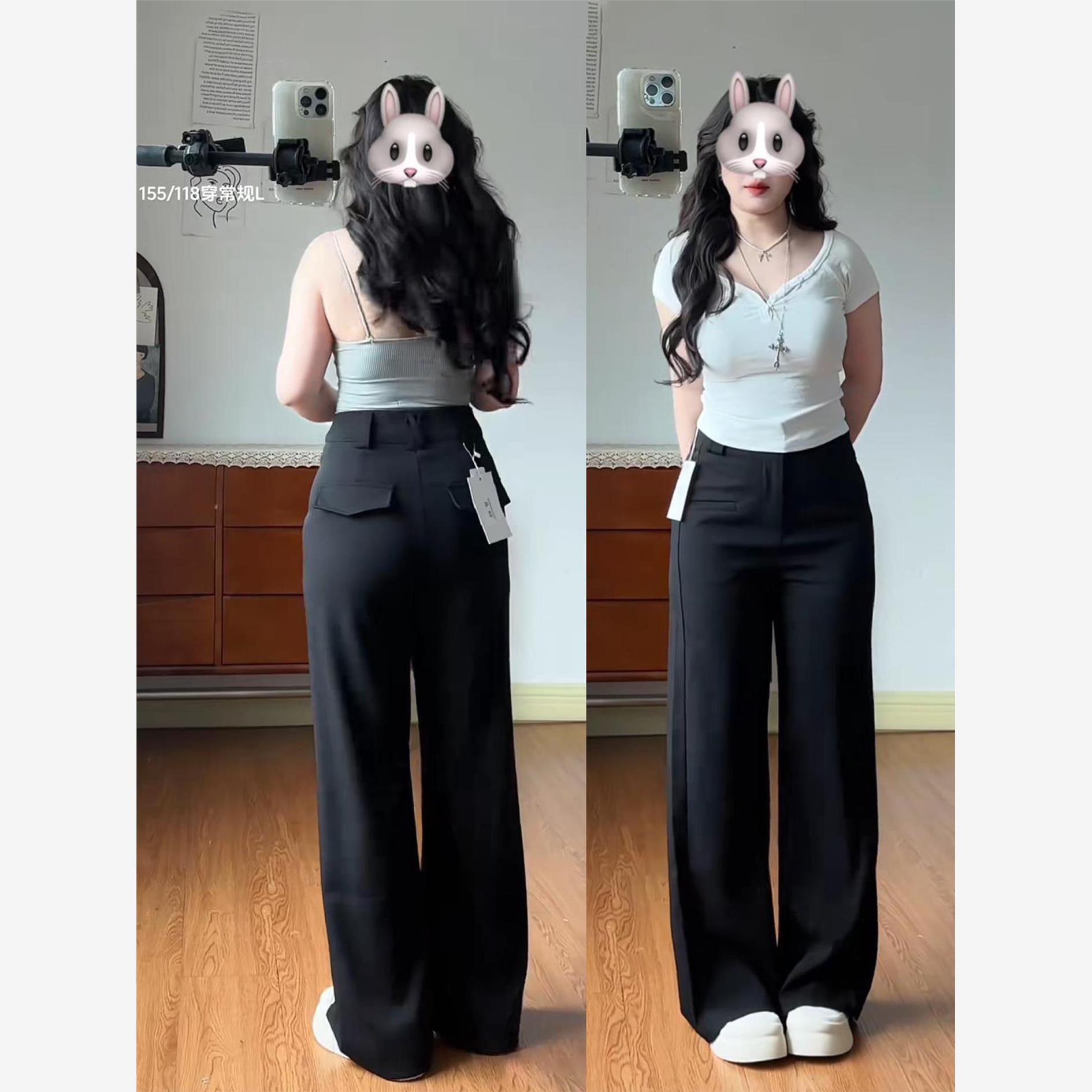 大码黑色高腰阔腿西装裤