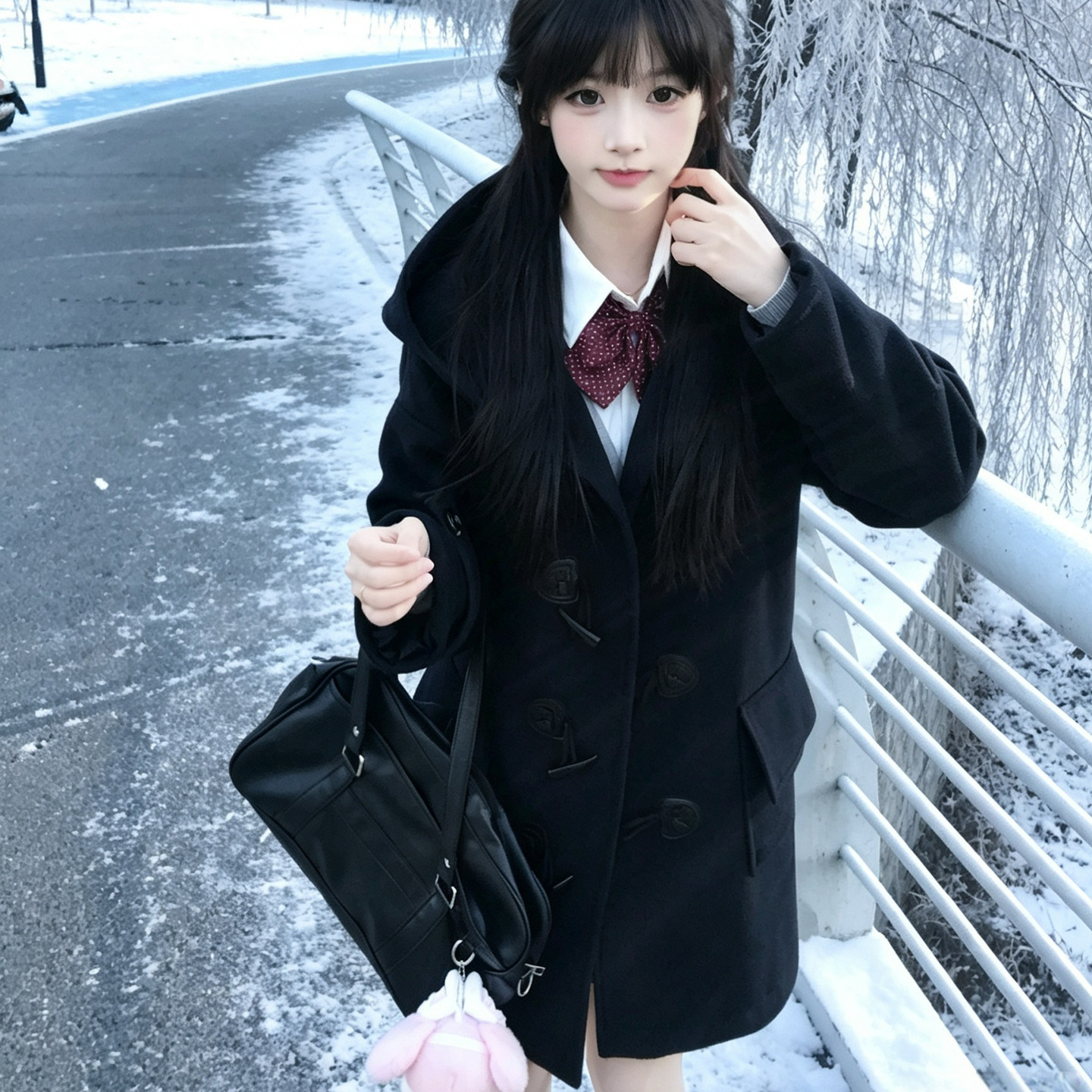 舞鸥羽阁学院风连帽毛呢大衣JK图片