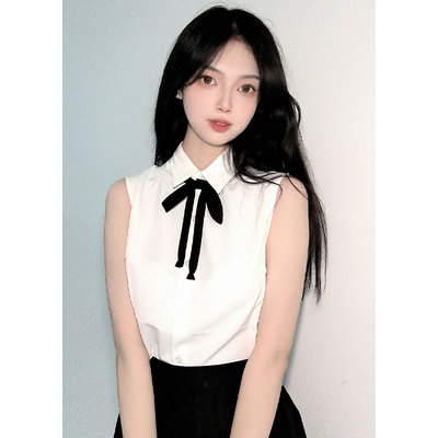 舞鸥原创翻领无袖JK衬衫二次元制服COS穿搭日系白色衬衣领绳套装