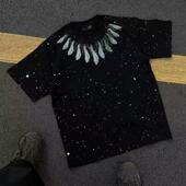 潮牌ins T恤男轻奢仿刺绣印花高街夏季 美式 满天星重磅复古纯棉短袖