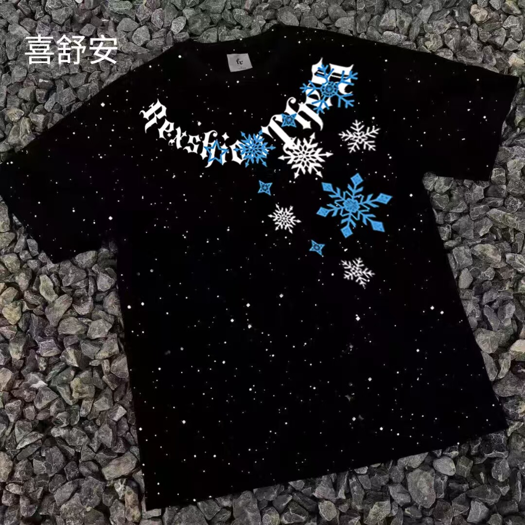 美式轻奢满天星重磅短袖T恤男仿刺绣印花ins高街潮牌国潮半袖夏季图片