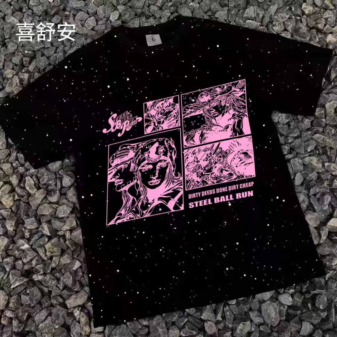 美式轻奢满天星重磅短袖T恤男仿刺绣半袖夏季印花ins高街潮牌国潮图片