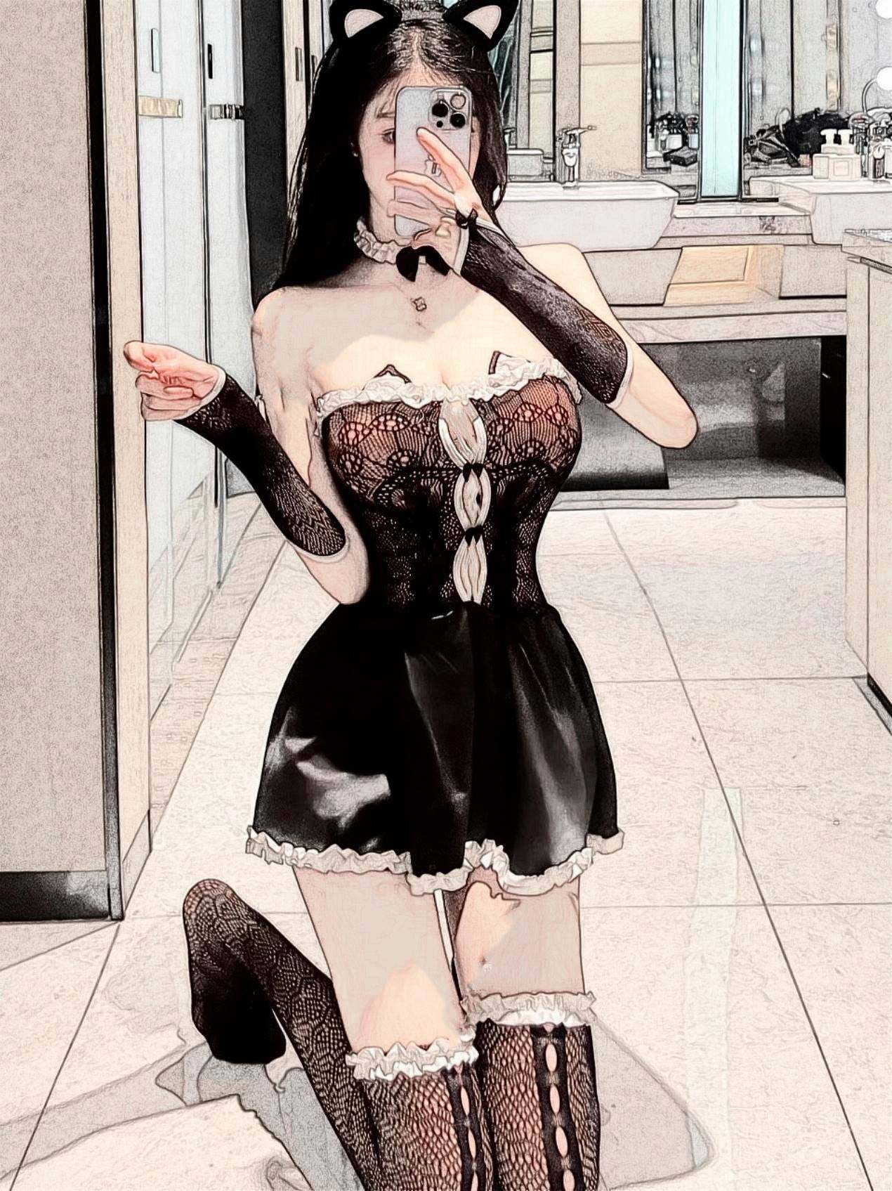 猫女郎蕾丝露肩连身诱惑女仆制服