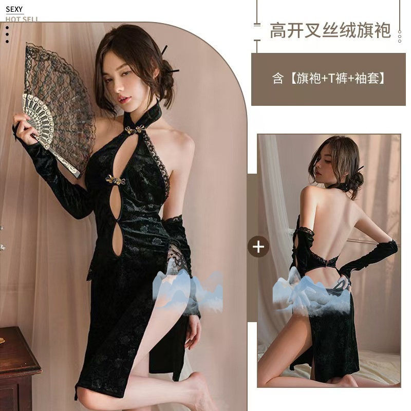古典高开叉旗袍诱惑民国风