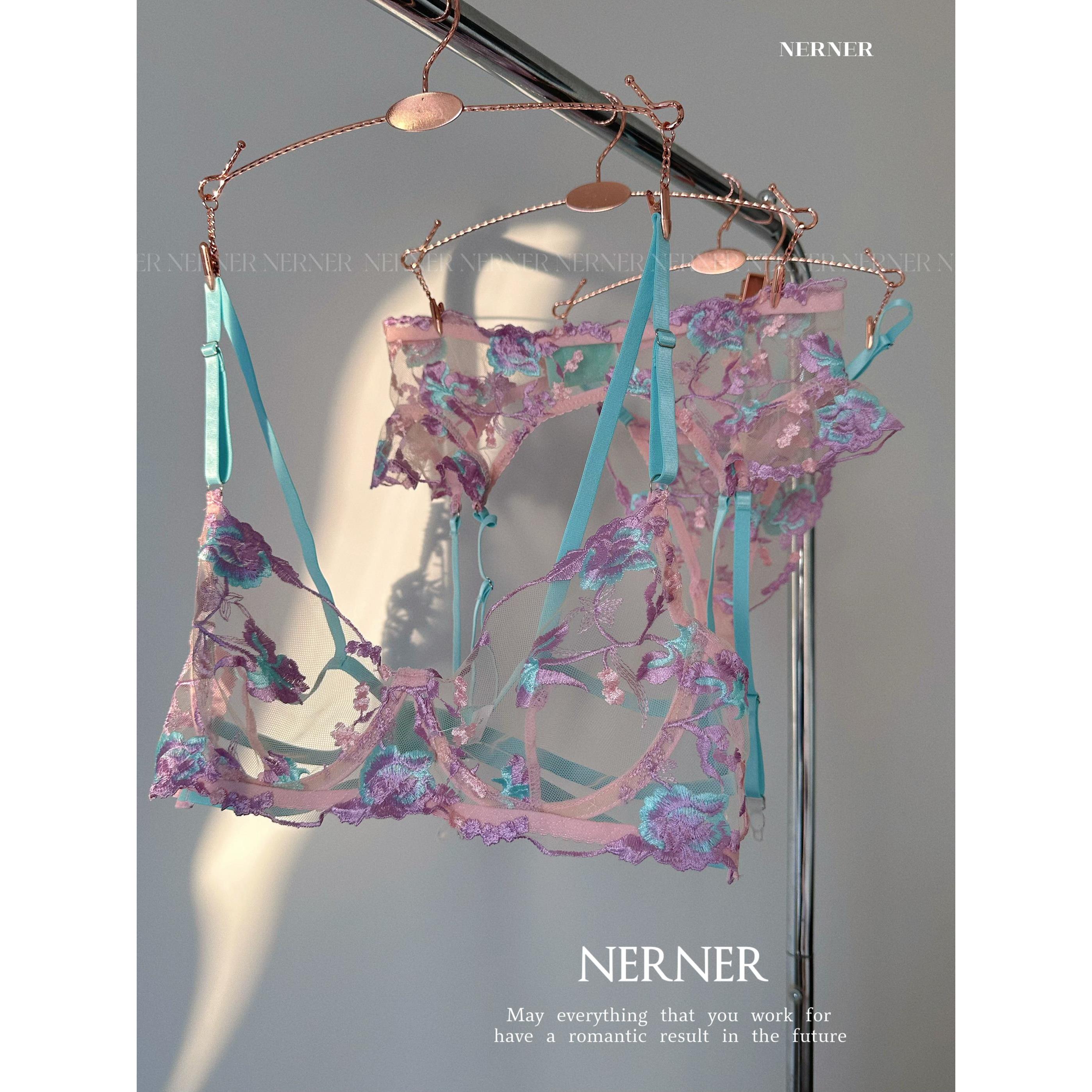 精致人鱼姬珠光刺绣透网纱文胸