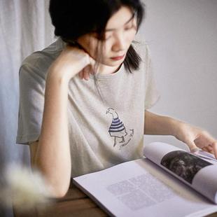 上衣女 谷家 天然彩棉柔软百搭涂鸦印花T恤 25夏新款 全棉宽松短袖