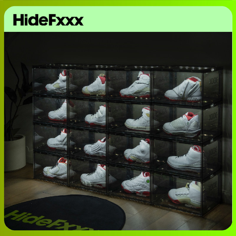 海德弗斯烟熏色声控灯光鞋盒PET材质透明球鞋收纳盒LED发光可54码