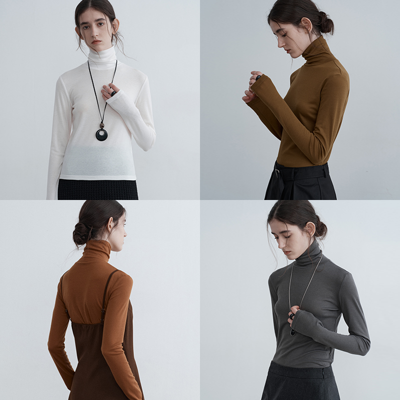 Textile Song甜颂法式堆堆领高领针织衫女打底毛衣褶皱显瘦上衣