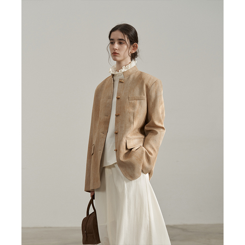 Textile Song甜颂新中式晕染立领西装外套女高级感时尚冷淡风西服