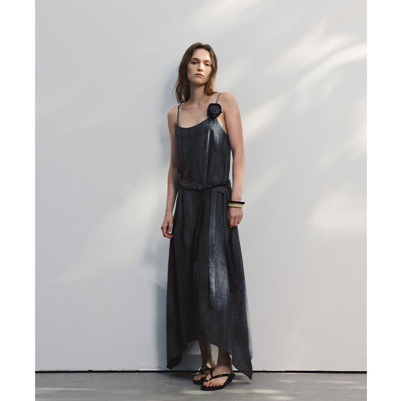 法式高级感人丝晕染吊带连衣裙