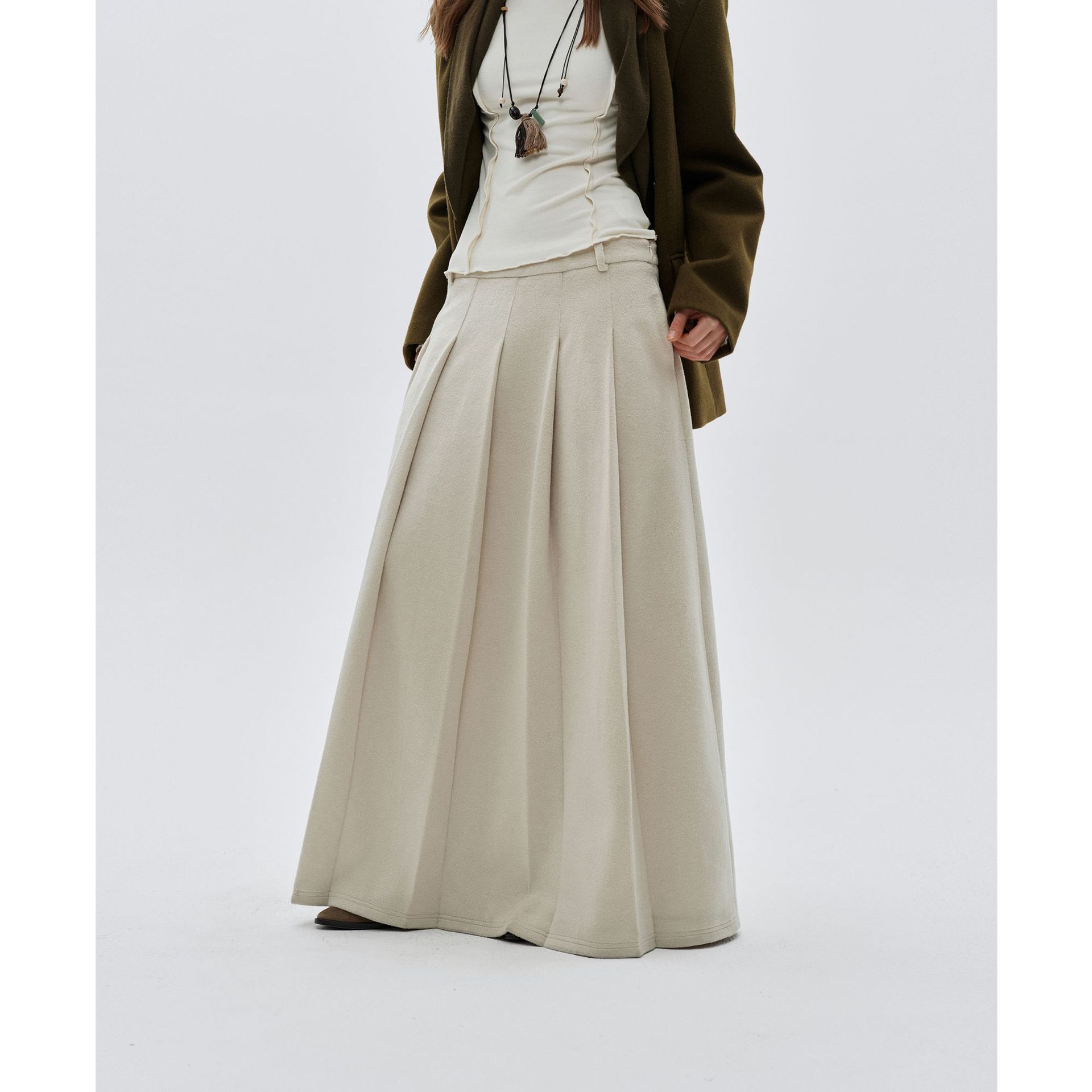 Textile Song通勤风毛呢羊毛百褶裙女气质高级感垂感加厚半身裙