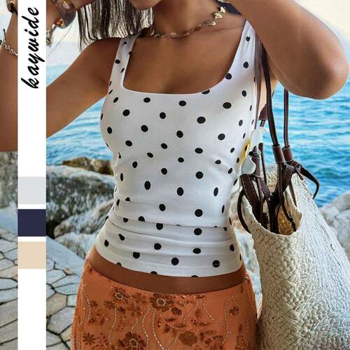 Vintage Style Solid Color Polka Dot Halter Top Square Neck