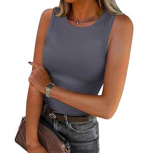 Womens Sleeveless High Neck Tank Tops Summer Casual Basic
