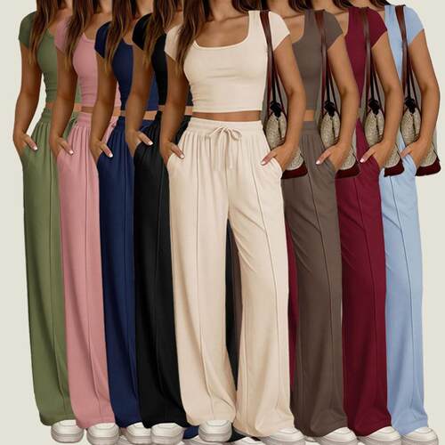 Women'S Scoop Neck 2 Piece Matching Lounge Sets Ribbed Short