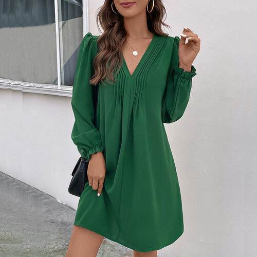Womens Casual Dress A-Line Ruffle Sleeve V Neck Midi Dress