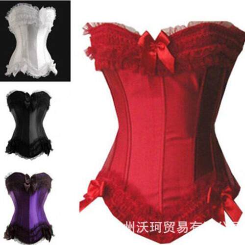 Women'S Strapless Satin Corset Lace Trim Bow Detail Perfect