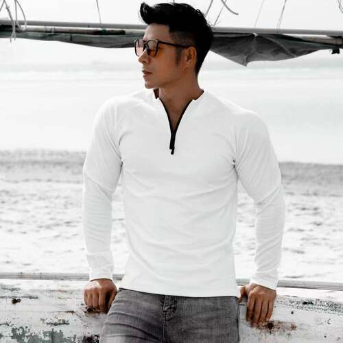 Men'S Half Zip Long Sleeve Top Soft Moisture-Wicking