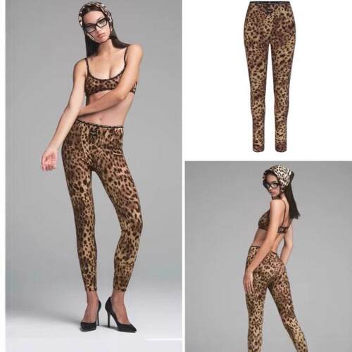 Leopard Print Detail Edge Trim Bralette Top And Legging Set