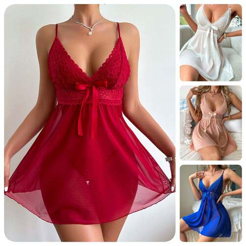 Women Hot Lingerie Lace Mesh Nightgown Chemise Boudoir