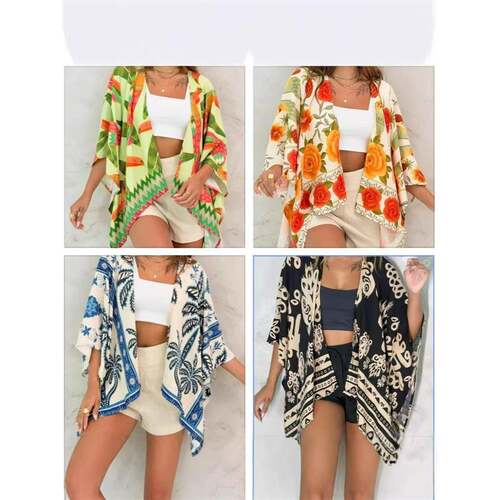 Women'S Tropical Floral & Animal Print Open Front Half