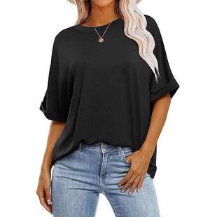 Womens Oversized Tshirts Batwing Short Sleeve Asymmetric Hem